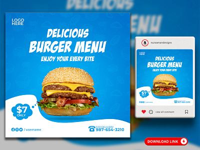 Delicious Food Menu Social Media Banner Templates ads design animation banner blue branding food banner food menu food offer food promotion food template graphic design instagram post motion graphics promotional ads restaurant flyer restaurant menu restaurant template social media ui web banner