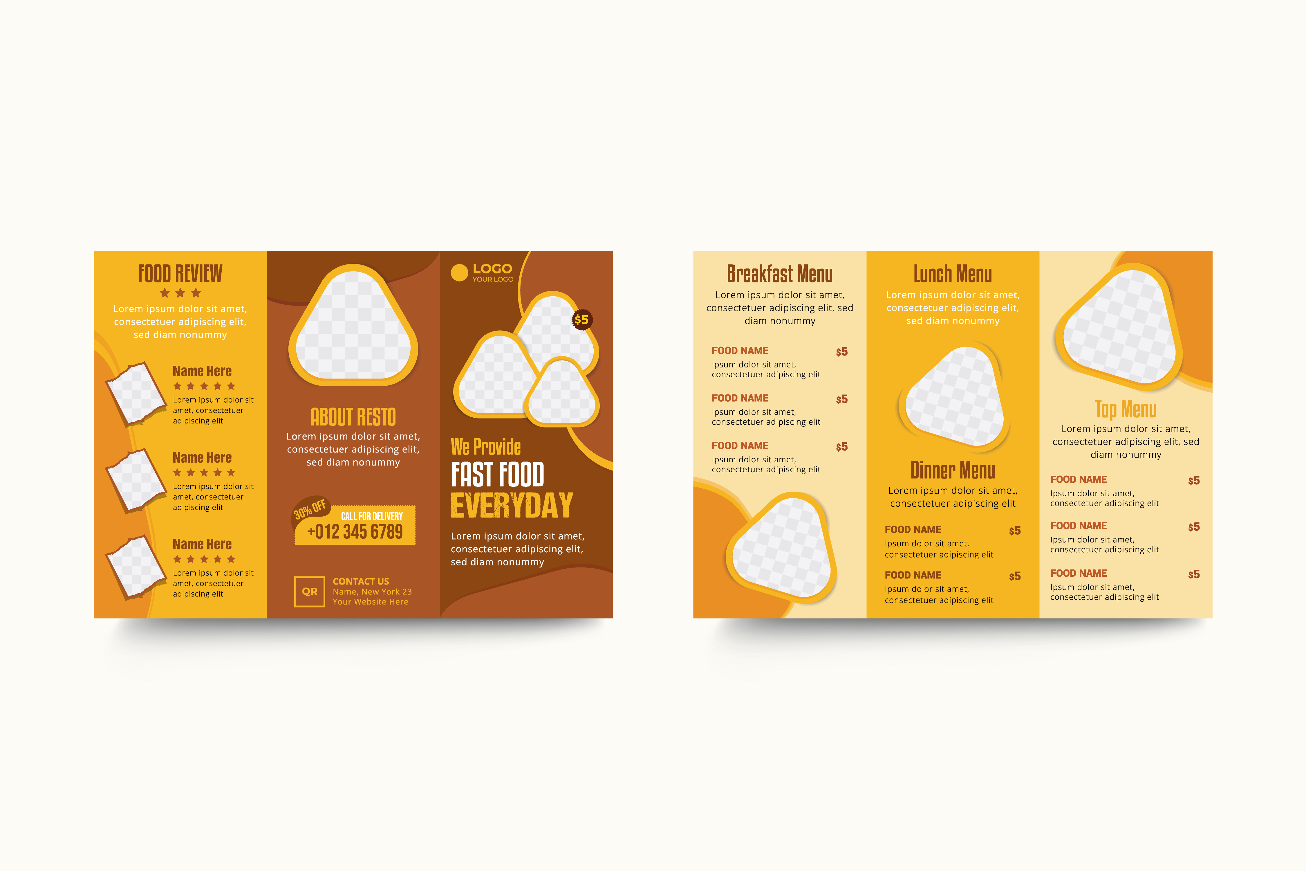 Restaurant trifold brochure menu template list