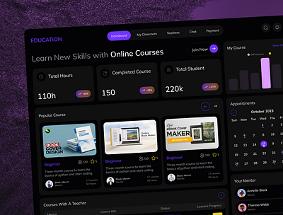 Online Course Education Dashboard college dashboard e learning education exam learning learning platform mobile app online class online course online education saas school studying ui ui design university web web design website