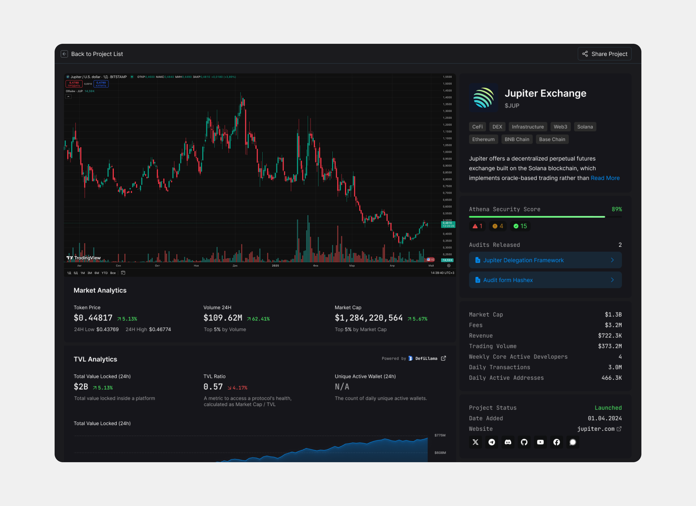 Crypto project technical audit page audit chart crypto dashboard data