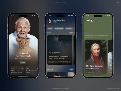 Social Media for Scientists android app concept design figma glassmorphism ios science social media ui uiux