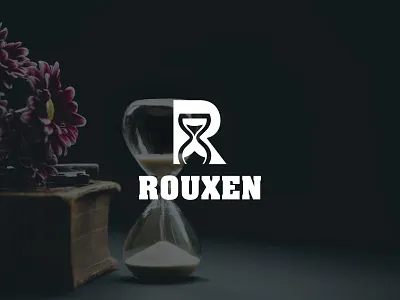 Rouxen brand design branding creative glass watch graphic design hourglass icon lettermark logo logo art logo make modern r rouxen sand glass sand watch time watch wordmark