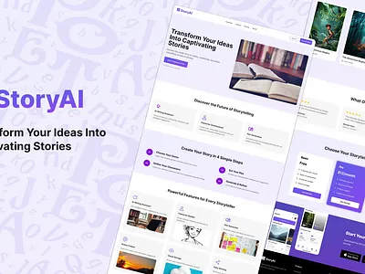 Storytelling Landing Page Design - Featuring AI Narrative Focus! aigeneratedstories landingpagedesign landingpageui storyai storytellinglandingpage storytellingwebsite storytellingwebsitedesigns uiux uiuxdesign