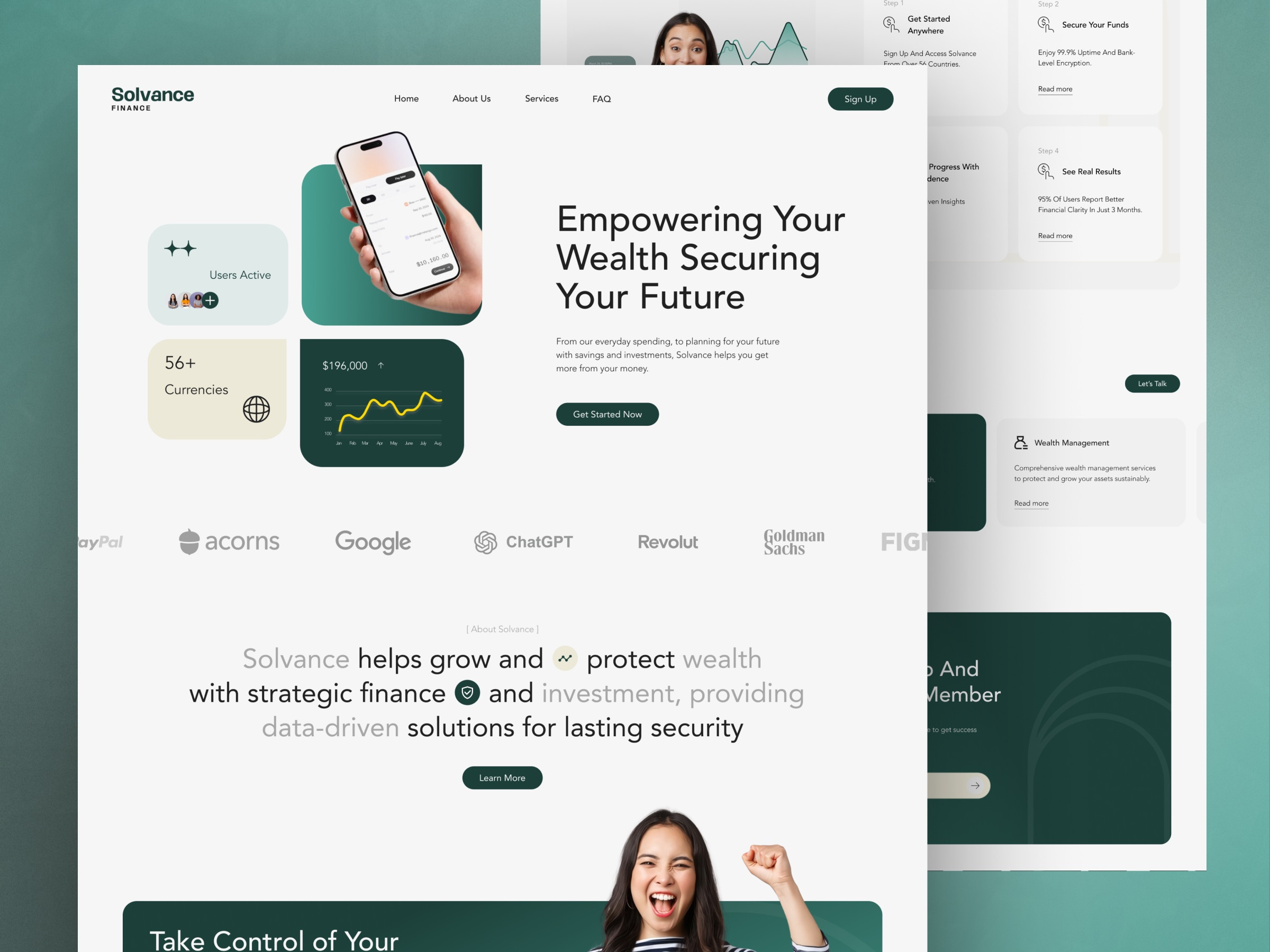 Example of Solvance - AI Fintech Startup Mobile App Landing Page Web Design