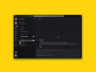 Nume flow animations ai ai finance animation artefact brand chat data visualization design finance graphs motion design presentation slack integration startup table ui ux video visual design