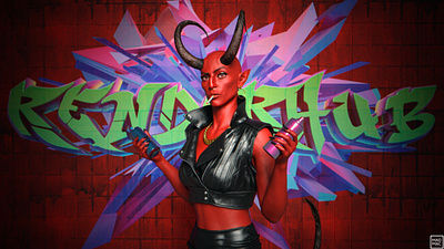 Devil's work 3d art character character design daz3d design devil devilgirl digital art font graffiti hell horns illustration noai originalcharacter portrait render spray spraycan