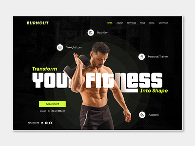 Burnout – Professional Gym Hero Header body building coach elegant clean design fitness framer gym landingpage gym website heroheder landingpage minimal design minimalist digital design modern trainer ui webdesign webflow webflow website workout workout website