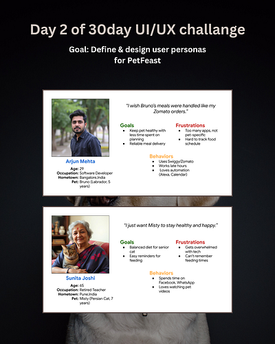 Meet our early PetFeast users! 🐶🐱 We’re designing with people 30daysuxchallenge appdesign branding dailyui day1 design figma graphic design illustration logo ui user persona ux
