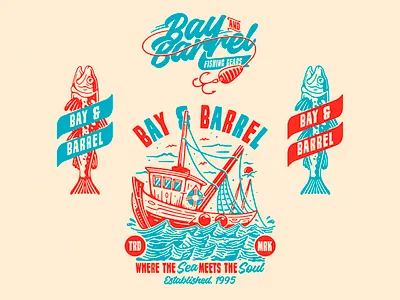 BAY & BARREL BRAND IDENTITY DESIGN PACKAGE #1 art branding design fishing fishing apparel graphic design illustration logo typography ui ux vector