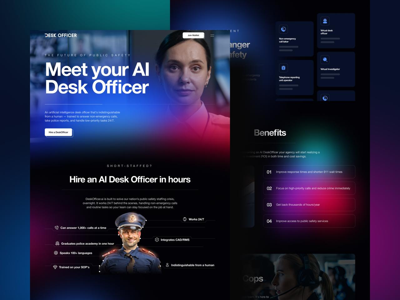 AI-Powered Platform Landing Page Public Safety Solution ai aiplatfrom blockchain crypto cryptocurrency design gradient interface landing logo platfrom police policeofficer ui