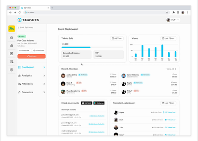 EQ Tickets Event Dashboard app branding ui ux website