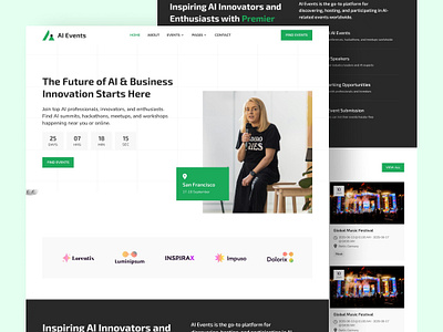 AI Events – Modern Landing Page for AI & Tech Conferences ai branding conference design event eventplatform figma graphic design landing page tech ui uiux website