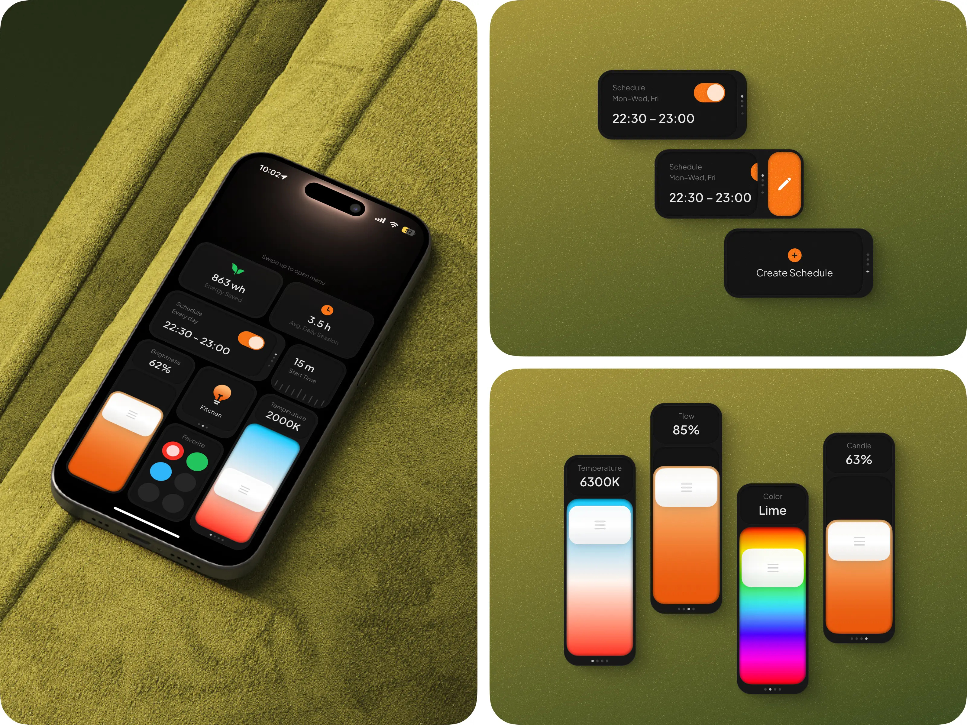 Intelligent Light Control app design clean design dark mode dashboard design energy app home automation home tech interaction design interface design light control lighting app minimal ui mobile app mobile interface product design smart app smart lighting smarthome ui ux