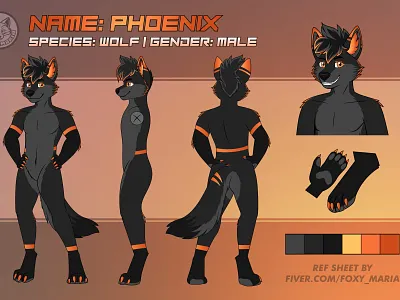 Phoenix Wolf Furry Ref Sheet Finished - Commission-Open commissionart commissionsopen digitalart foxymaria furryart furryfandom furryreferencesheet furryrefsheet fursona wolf wolfart wolfdesign wolffursona wolfman