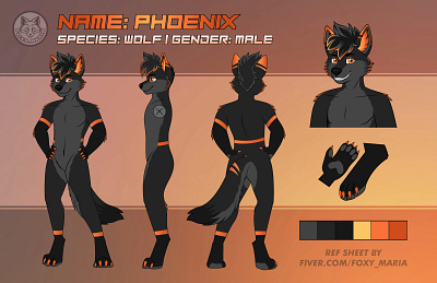 Phoenix Wolf Furry Ref Sheet Finished - Commission-Open commissionart commissionsopen digitalart foxymaria furryart furryfandom furryreferencesheet furryrefsheet fursona wolf wolfart wolfdesign wolffursona wolfman