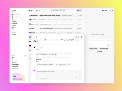 Dove | AI-Powered Email Client (IP owned by Canary Mail) ai app artificial intelligence canary mail desktop dove email freelance freelancer generative gpt inbox llm native product sequoia shortwave ui ux web