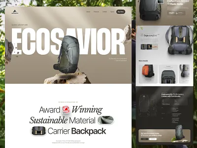 Ecosavior: Product Landing Page for Eiger Adventure adventure backpack carrier clean ecommerce eiger feature landing page outdoor product page store typography ui design website