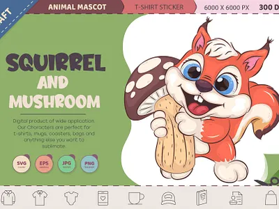 Squirrel and mushroom. animal art cartoon character comic design illustration mascot png rodent squirrel t shirt vector