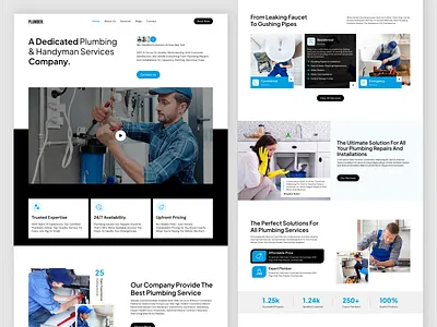 Plumber Service Web Design branding clean website design handyman house constructions illustration minimal plumber plumber service plumber website plumbing plumbing services plumbing services company renovation service ui uiux ux web website