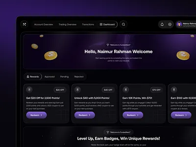 Prop Trading Rewards ui design account overview crypto trading future trading prop trading prop trading dashboard prop trading website rewards trading trading app trading dashboard trading platform trading uiux trading website web design