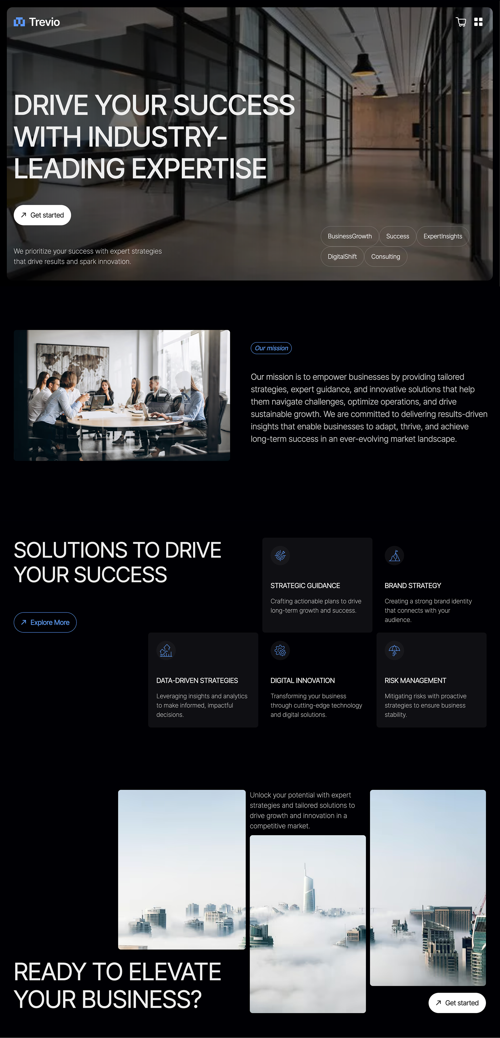 Trevio – Business, Consulting & SaaS Webflow Template call to action cards chips clean consulting corporate cta minimal modern saas services template ui web design webflow
