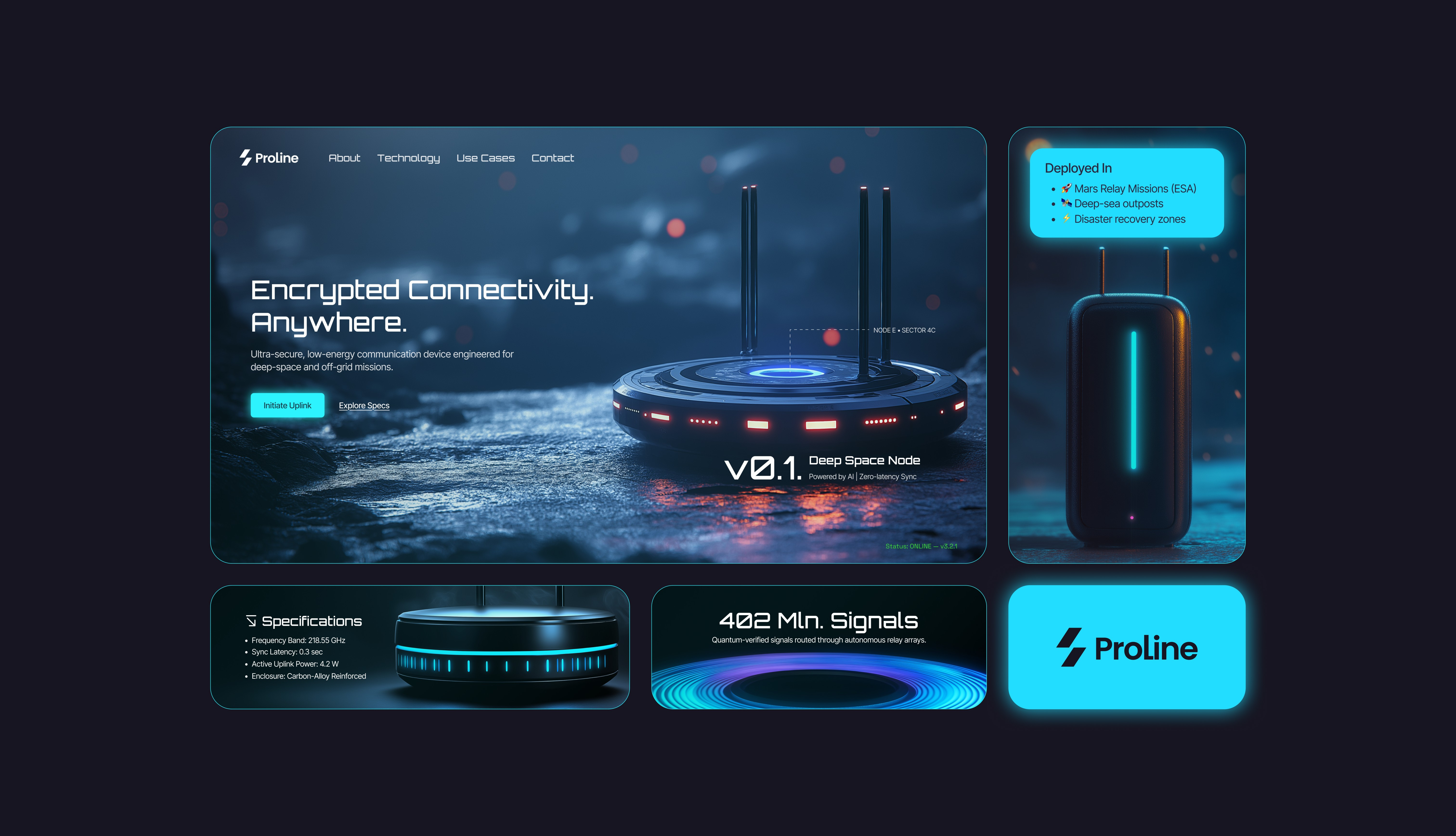 ProLine – Deep Space Uplink UI Concept 3dui ai cretive digitalproduct inspiration scifi tech ui uidesign uxdesign visualdesign webdesign