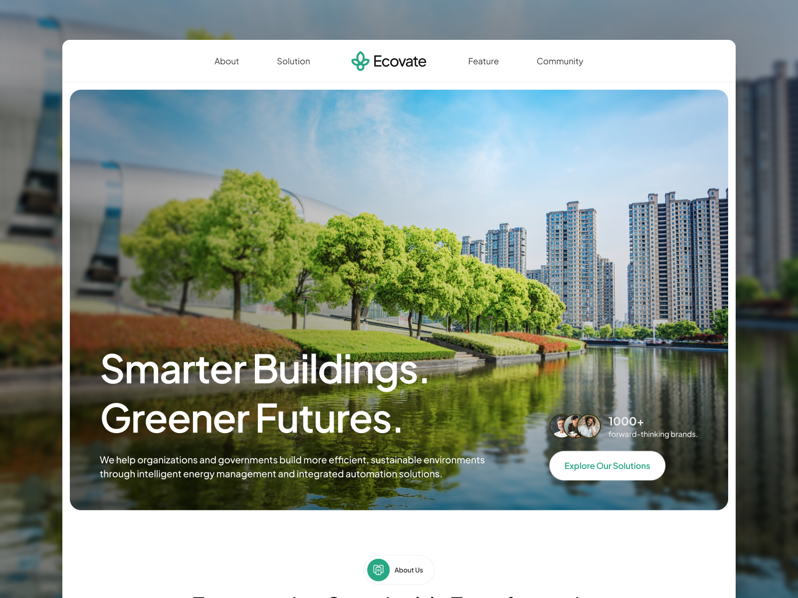 Ecovate - Smart Building & Energy Management Landing Page carbon carbon neutral clean energy climate climate tech ecofriendly energy energy landing environment green green energy grid renewable renewable tech solar solar panel sustainability sustainable design technology wind