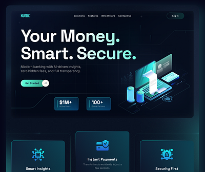 Fintech Landing Page Design b2b banking card finance fintech fintech startup hero landing page payment saas ui ux wallet web design
