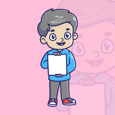 Cute Cartoon Boy Character Holding Blank Paper cheerful boy