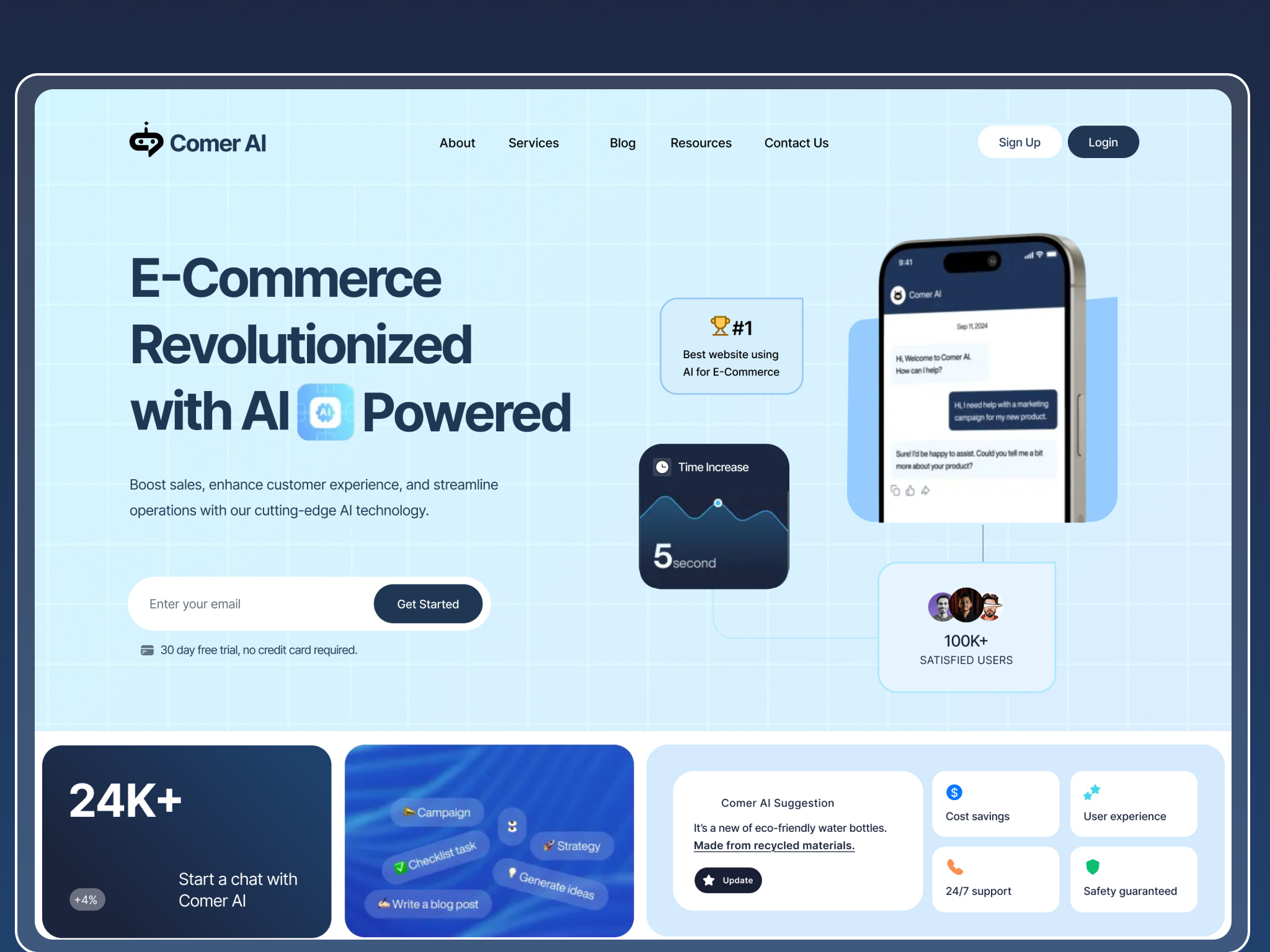 Comer AI - Hero Section 3d agency ai animation app branding commerce design e commerce flat graphic design icon illustration logo motion graphics typography ui ux vector website