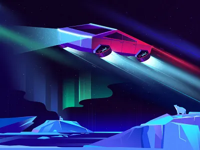 Cybertruck illustration art article blog concept cybertuckconcept drylikov elon musk illustration northern lights polar bear polar lights police tesla tesla cybertruck write up