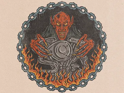 GATE MACHINE badge branding custom bike custom motorcyle devil graphic design handdrawn illustration machine merchandise satan texture vintage illustration