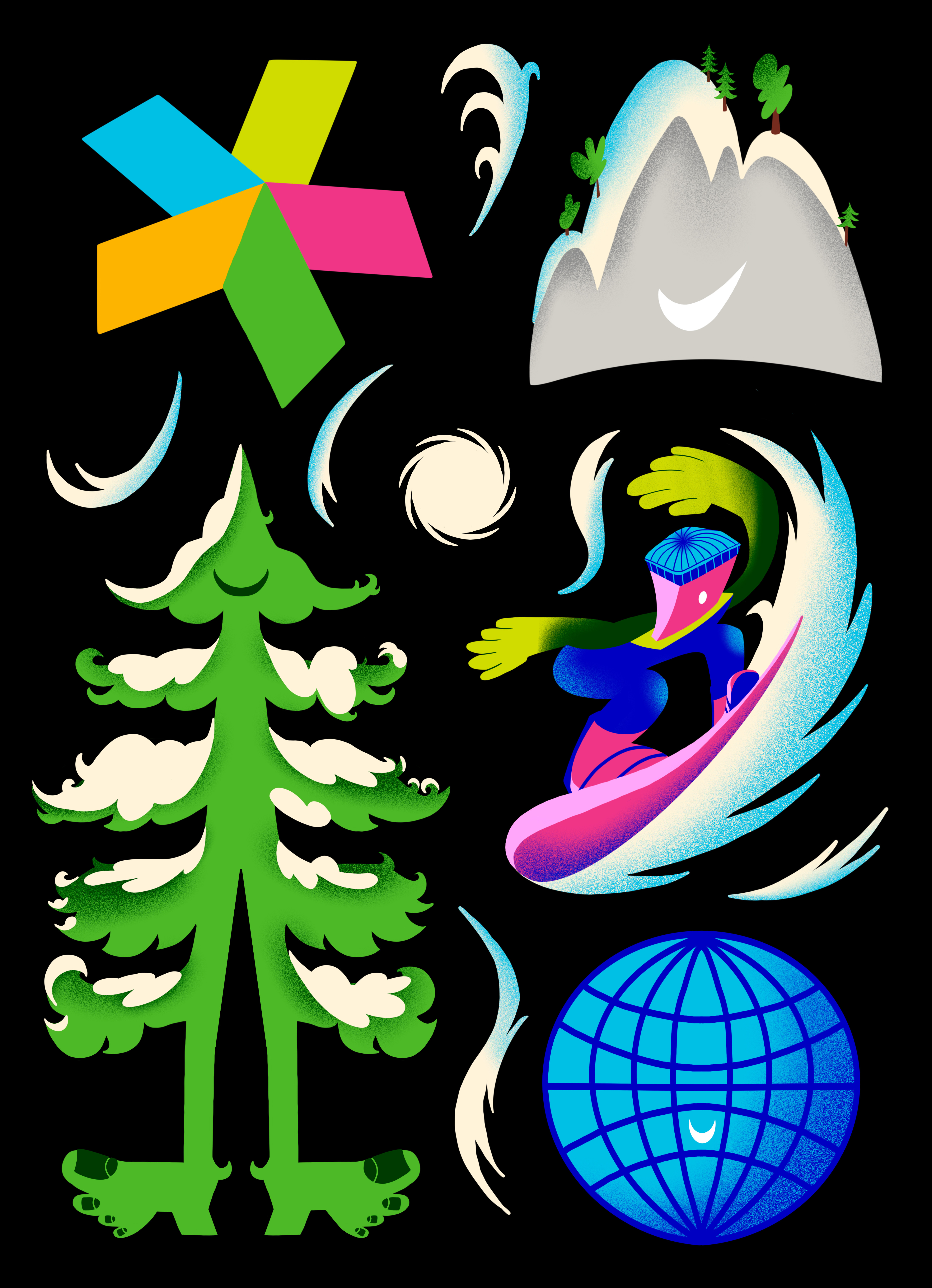 Sniega klubs colourful fun illustration ride snow snowbording winter