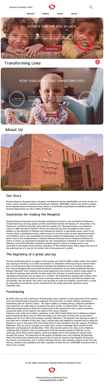 Shaukat Khanum Memorial Trust Landing Page Redesign art cancer graphic design hospital trust ui user experience user interface