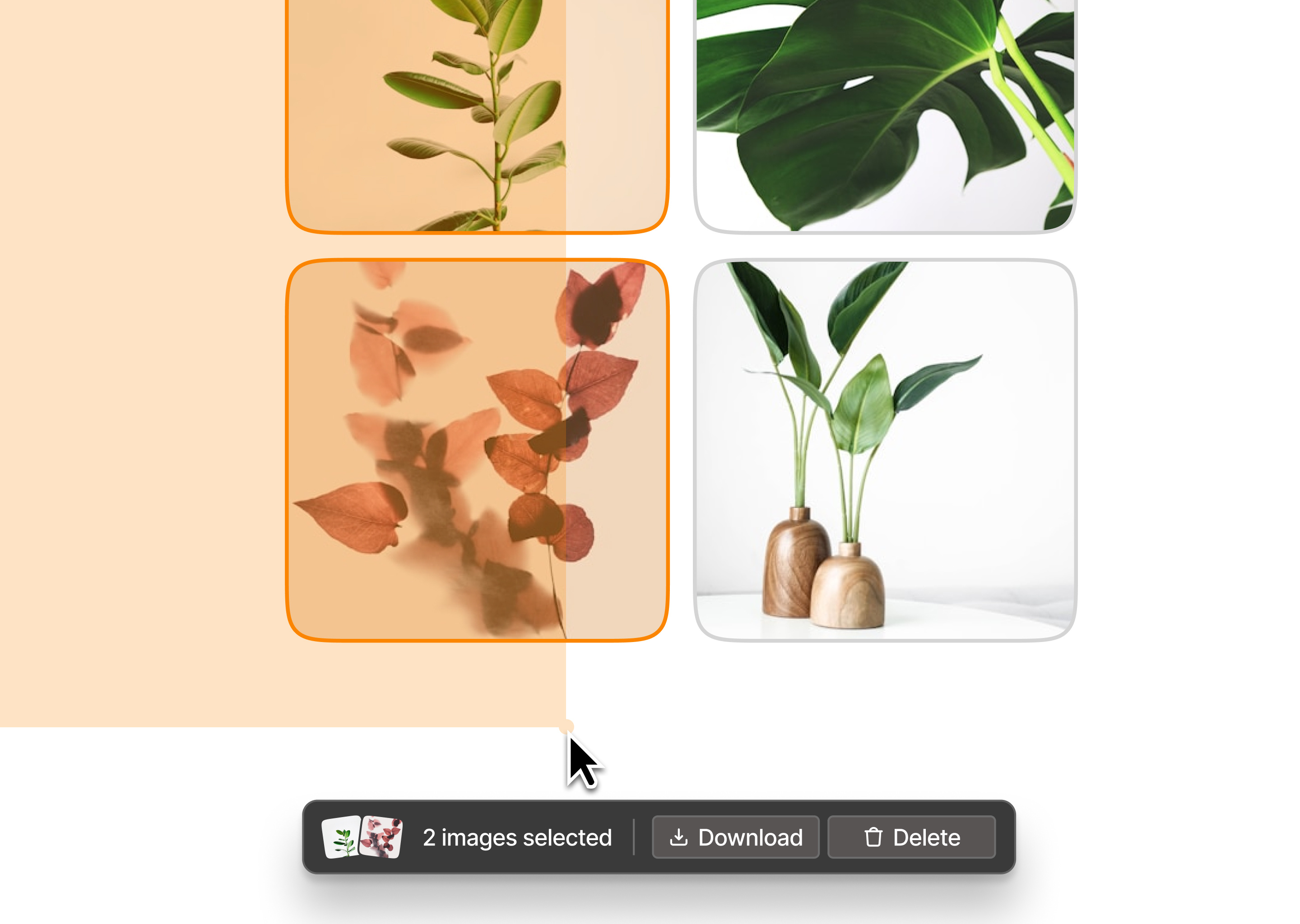 Image selector app bottom bar branding bulk buttons colors delete design download illustration images logo multi product design selection sidebar tab bar ui ux