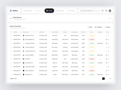 Sellora - Order Disputes Marketplace Dashboard Saas analytics business clean dashboard data design management marketplace order order data tracking ui ui kit ux web app web builder