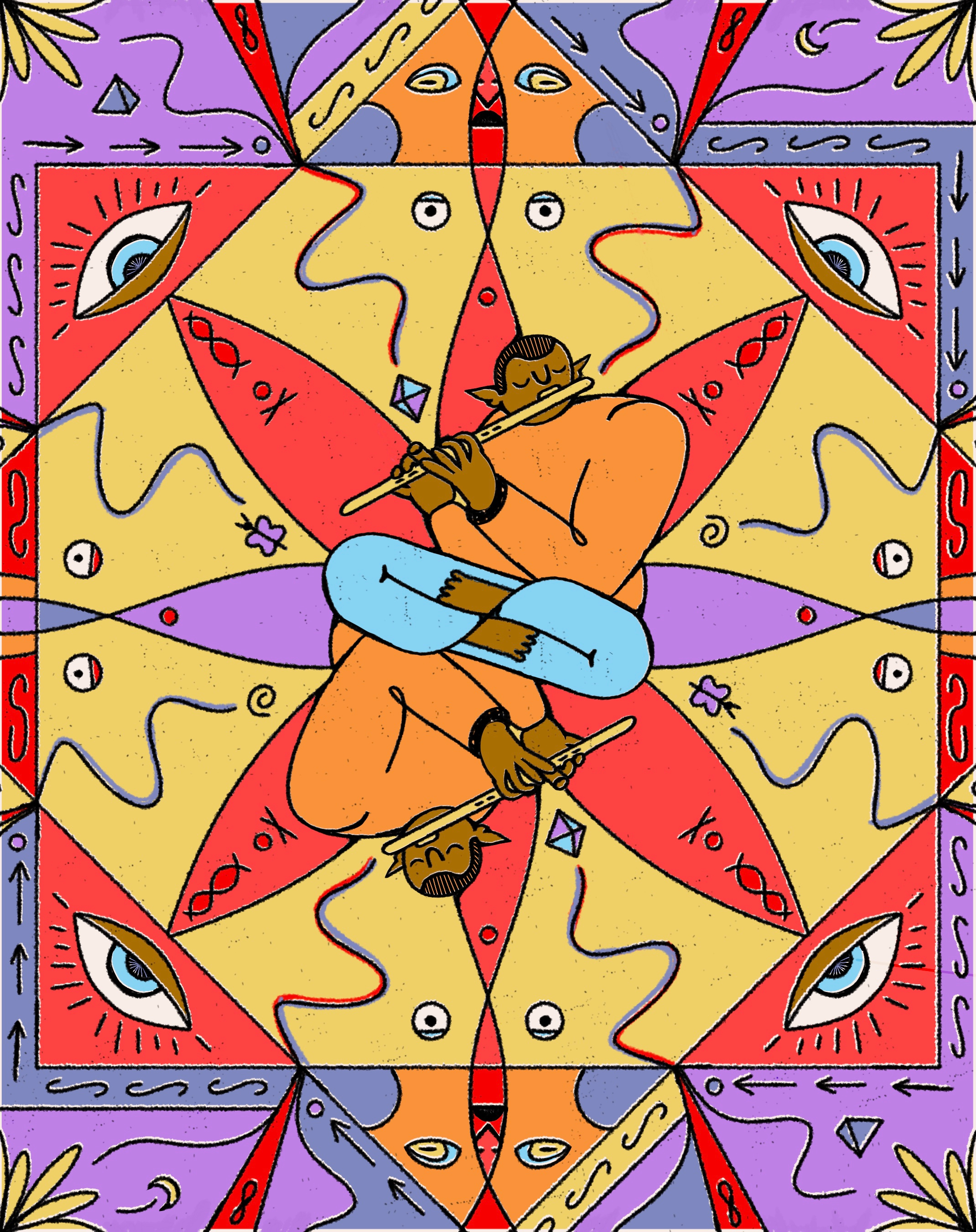 Magic Flute character character design flute indian instrument music psychedelic sitting spiritual