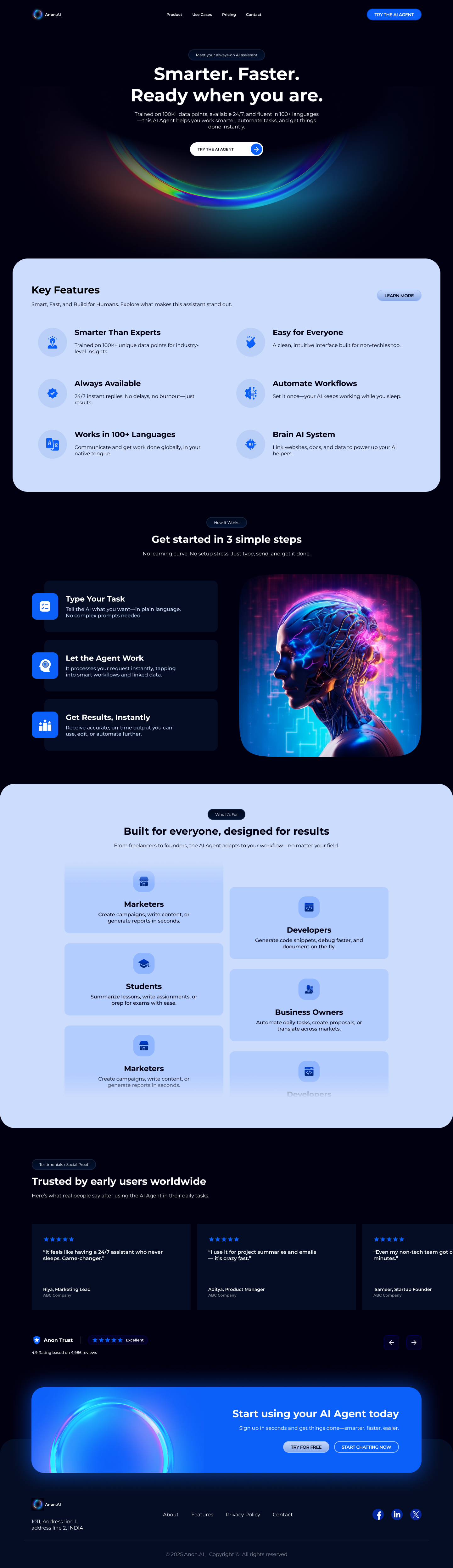 Anon AI Website Landing Page ai dark mode design experience graphic design landing page ui ux