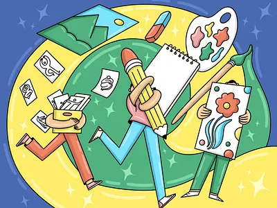 Artist’s working process. 2d abstract cartoon character design colorful drawing editorial flower fun illustration pencil procreate