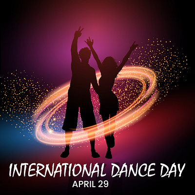 INTERNATIONAL DANCE DAY adobe illustrator beautiful boy and girl branding couple dance dance design energetic graphic design illustration international dance day logo purple vector