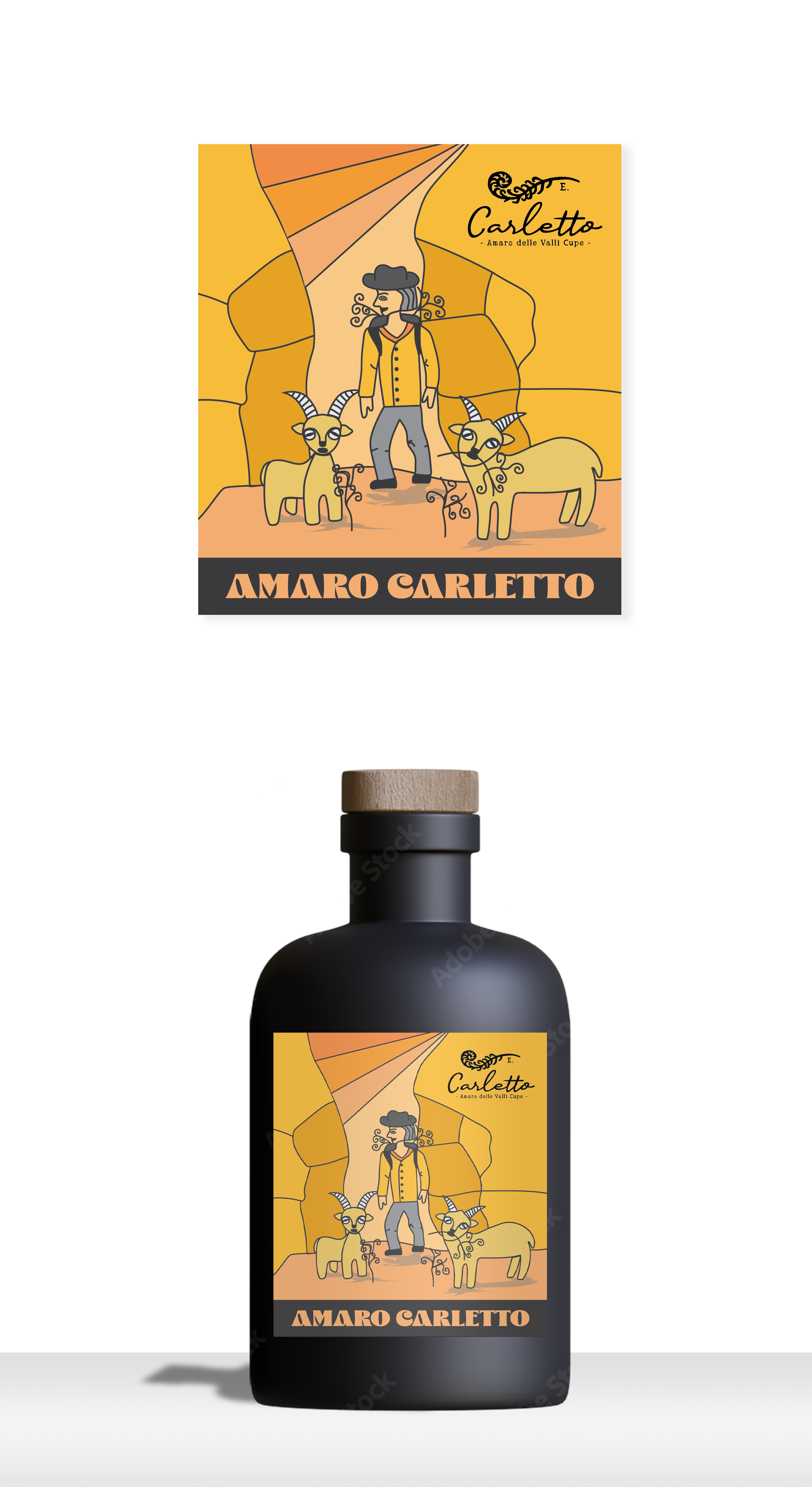 Label concept for Amaro Carletto bottle label branding food and beverage illustration label label design liquor