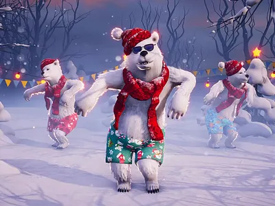 Character design. 3D model for game engine. 3d rendering bear christmas music rock unity 3d