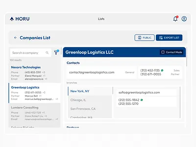 🤝Company Info Listing - Desktop Solution For B2B Sales Teams b2b blue business company info complete website gray listing product design prospect sales sdr ui