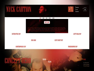 Hero Section - Nyck Caution art directed editorial design hero section hip hop music musician nyck caution rap rapper singer ui user interface visual design web design