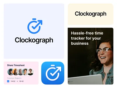 Clockograph logo app black blue branding clock clockograph logo pink switzerland time tracker yellow