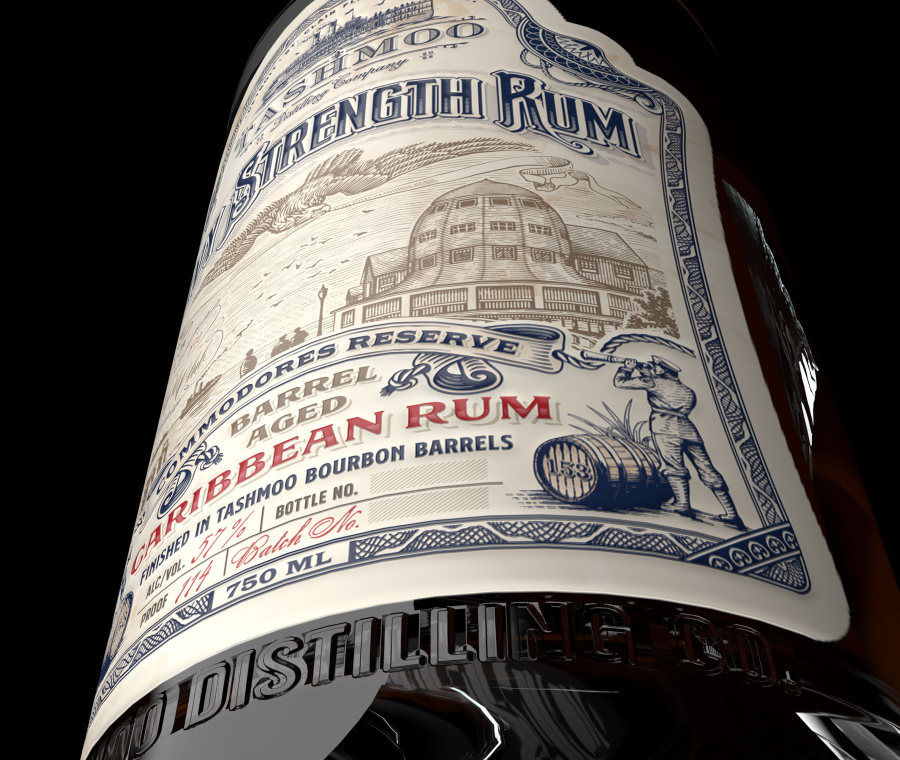 Tashmoo Distilling Co. Navy Strength Rum alcohol artisan barrel branding caribbean rum distillery distillery label gin illustration label label design logo logo design rum spirits spirits label vintage vintage label vodka whiskey