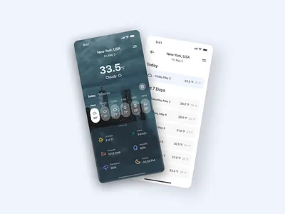 Weather App UI Concept - Daily Challenge UI UX android app app design blue cloudy dark mode design forecast inspiration ios mobile modern phone screen trendy ui ux weather