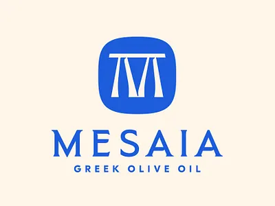 Mesaia Olive Oil blue branding dining grecian greek logo m m monogram oil olive olive oil santorini table