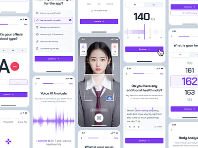 turing v2: AI Smart Healthcare App - Health Assessment UIUX ai healthcare app ai nutrition app assessment ui clean digital health app digital health ui figma ui kit health assessment health companion app medical assessment minimal modern onboarding ui purple smart health smart health app strangehelix turing ui kit virtual consultation app virtual health app