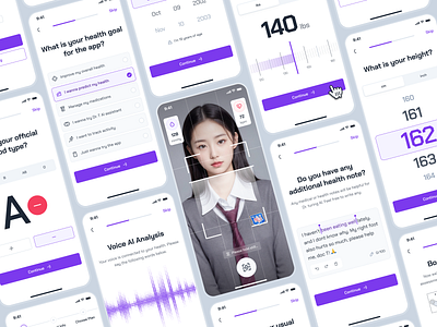 turing v2: AI Smart Healthcare App - User Assessment Onboarding ai health assistant app ai healthcare app ai nutrition app assessment ui clean digital health app figma ui kit health assessment health companion app healthcare ui kit medical assessment minimal modern onboarding ui purple smart health smart health app strangehelix turing ui kit virtual health app